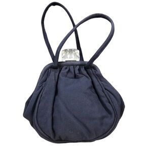 Vintage 40s 50s Navy Blue Clamshell Purse Attached Coin Purse Clear Acrylic Knob